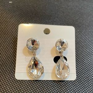 Large CZ Stone Stud Drop Earrings